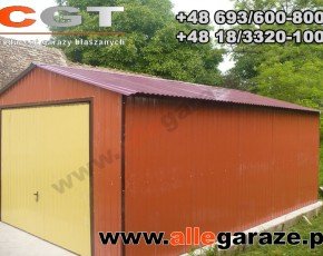 Garaż blaszany 4x6 dwuspadowy brązowy RAL 8004 brama uchylna