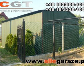 Garaż blaszany 4x6 dwuspadowy zielony RAL 6020 brama dwuskrzydłowa