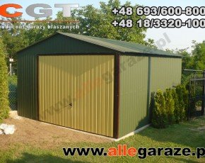 Garaż blaszany 4x6 dwuspadowy zielony RAL 6020 brama dwuskrzydłowa