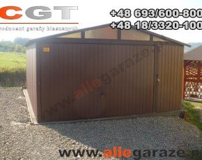 Garaż blaszany 4x6 dwuspadowy piaskowy RAL 1002 brama uchylna