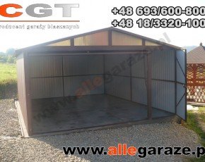 Garaż blaszany 4x6 dwuspadowy brązowy RAL 8017 brama uchylna