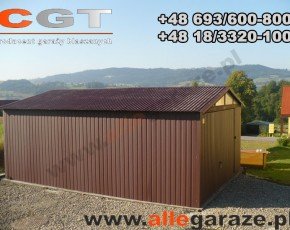 Garaż blaszany 4x6 dwuspadowy brązowy RAL 8017 brama uchylna
