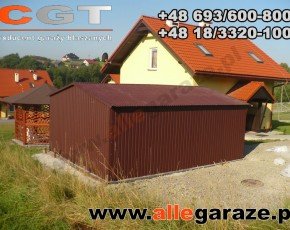 Garaż blaszany 4x6 dwuspadowy brązowy RAL 8017 brama uchylna