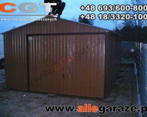 Garaż blaszany 4x6 dwuspadowy piaskowy RAL 1002 brama uchylna