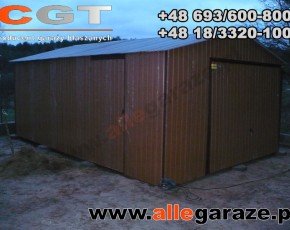 Garaż blaszany 4x6 dwuspadowy brązowy RAL 8017 brama uchylna