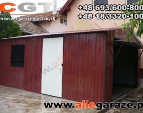 Garaż blaszany 4x6 dwuspadowy brązowy RAL 8017 brama uchylna