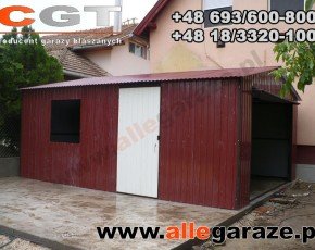Garaż blaszany 4x6 dwuspadowy brązowy RAL 8017 brama uchylna