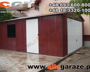 Garaż blaszany 4x6 dwuspadowy wiśniowy RAL 3005 brama uchylna