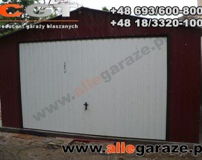 Garaż blaszany 4x6 dwuspadowy wiśniowy RAL 3005 brama uchylna