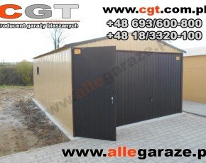 Garaż blaszany 4x6 dwuspadowy wiśniowy RAL 3005 brama uchylna