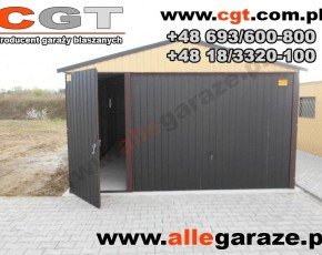 Garaż blaszany 4x6 dwuspadowy piaskowy RAL 1002 brama uchylna