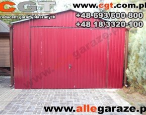 Garaż blaszany 4x6 dwuspadowy wiśniowy RAL 3005 brama uchylna