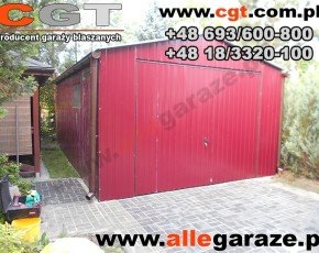 Garaż blaszany 4x6 dwuspadowy wiśniowy RAL 3005 brama uchylna