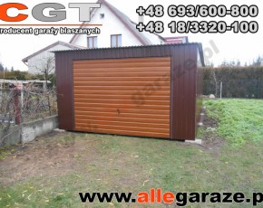 Garaż blaszany 4x6 spad na tył brązowy RAL 8017 brama uchylna