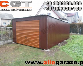 Garaż blaszany 4x6 spad na tył brązowy RAL 8017 brama uchylna