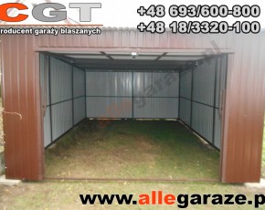 Garaż blaszany 4x6 spad na tył brązowy RAL 8017 brama uchylna