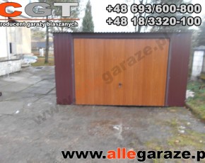 Garaż blaszany 4x6 spad na tył brązowy RAL 8017 brama uchylna