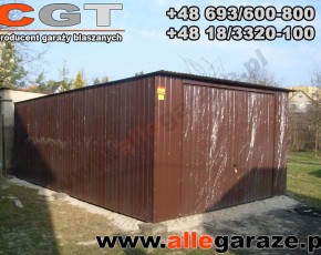 Garaż blaszany 4x6 spad na tył brązowy RAL 8017 brama uchylna