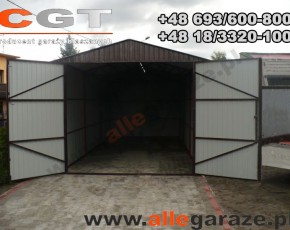 Garaż blaszany 4x7 dwuspadowy brązowy RAL8017 brama dwuskrzydłowa