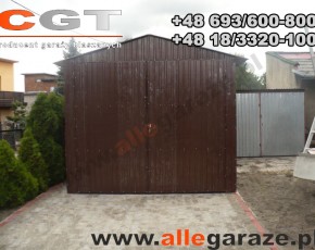 Garaż blaszany 4x7 dwuspadowy brązowy RAL8017 brama dwuskrzydłowa
