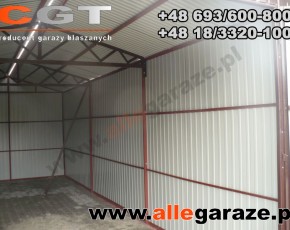 Garaż blaszany 4x7 dwuspadowy brązowy RAL8017 brama dwuskrzydłowa