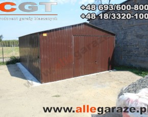 Garaż blaszany 5x5 dwuspadowy brązowy RAL 8017 brama uchylna
