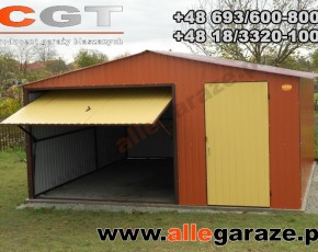 Garaż blaszany 5x5 dwuspadowy brązowy RAL 8004 brama uchylna