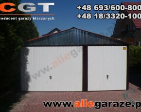 Garaż blaszany 5x5 dwuspadowy zielony RAL 6005 brama uchylna