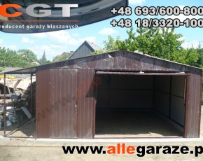 Garaż blaszany 5x5 dwuspadowy brązowy RAL 8017 brama uchylna