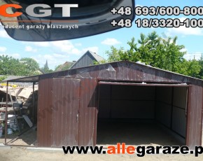 Garaż blaszany 5x5 dwuspadowy brązowy RAL 8017 brama uchylna