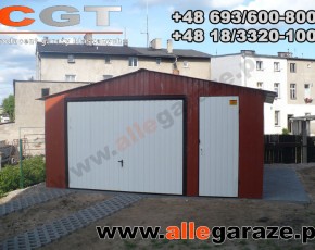 Garaż blaszany 5x5 dwuspadowy brązowy RAL 8004 brama uchylna