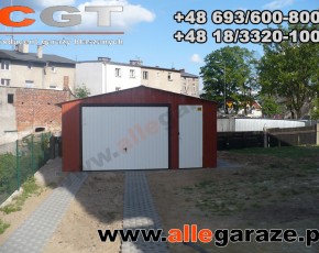 Garaż blaszany 5x5 dwuspadowy brązowy RAL 8004 brama uchylna