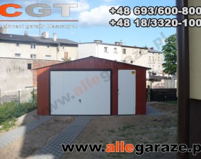 Garaż blaszany 5x5 dwuspadowy brązowy RAL 8004 brama uchylna