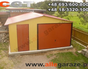 Garaż blaszany 5x5 dwuspadowy piaskowy RAL 1002 brama uchylna