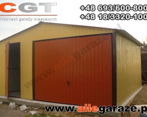 Garaż blaszany 5x5 dwuspadowy piaskowy RAL 1002 brama uchylna