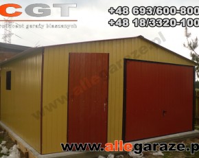 Garaż blaszany 5x5 dwuspadowy piaskowy RAL 1002 brama uchylna