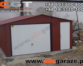 Garaż blaszany 5x5 dwuspadowy brązowy RAL 8004 brama uchylna