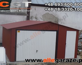 Garaż blaszany 5x5 dwuspadowy brązowy RAL 8004 brama uchylna