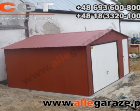 Garaż blaszany 5x5 dwuspadowy brązowy RAL 8004 brama uchylna