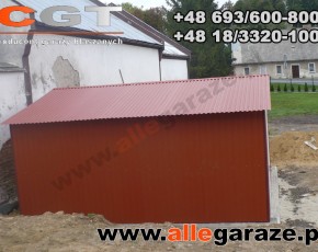 Garaż blaszany 5x5 dwuspadowy brązowy RAL 8004 brama uchylna