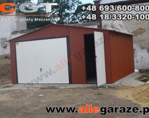 Garaż blaszany 5x5 dwuspadowy brązowy RAL 8004 brama uchylna