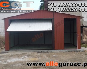 Garaż blaszany 5x5 dwuspadowy brązowy RAL 8004 brama uchylna