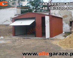Garaż blaszany 5x5 dwuspadowy brązowy RAL 8004 brama uchylna