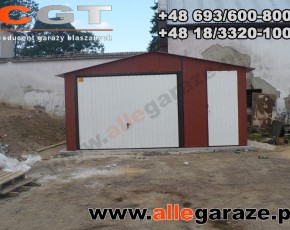 Garaż blaszany 5x5 dwuspadowy brązowy RAL 8004 brama uchylna