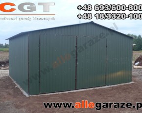 Garaż blaszany 5x5 dwuspadowy zielony RAL 6020 brama dwuskrzydłowa