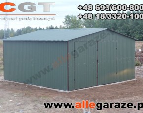Garaż blaszany 5x5 dwuspadowy zielony RAL 6020 brama dwuskrzydłowa