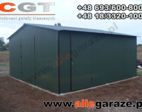 Garaż blaszany 5x5 dwuspadowy zielony RAL 6020 brama dwuskrzydłowa