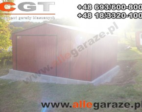 Garaż blaszany 5x5 dwuspadowy wiśniowy RAL 3005 brama uchylna