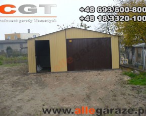 Garaż blaszany 5x5 dwuspadowy piaskowy RAL 1002 brama uchylna