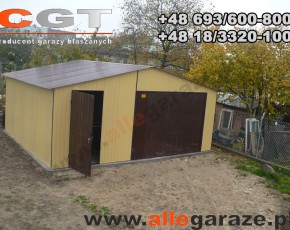 Garaż blaszany 5x5 dwuspadowy piaskowy RAL 1002 brama uchylna